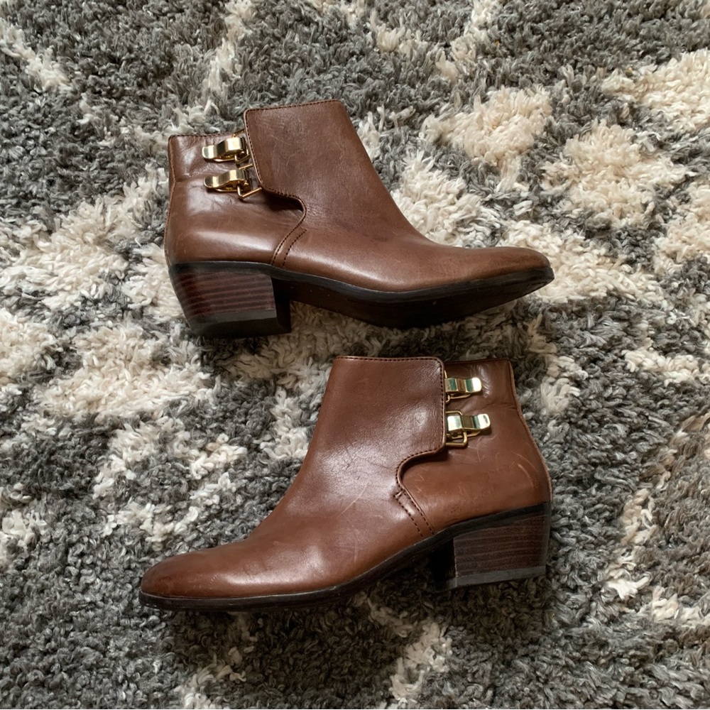 Sam Edelman Peter Bootie - Gold Buckles -Cognac Leather Size 6